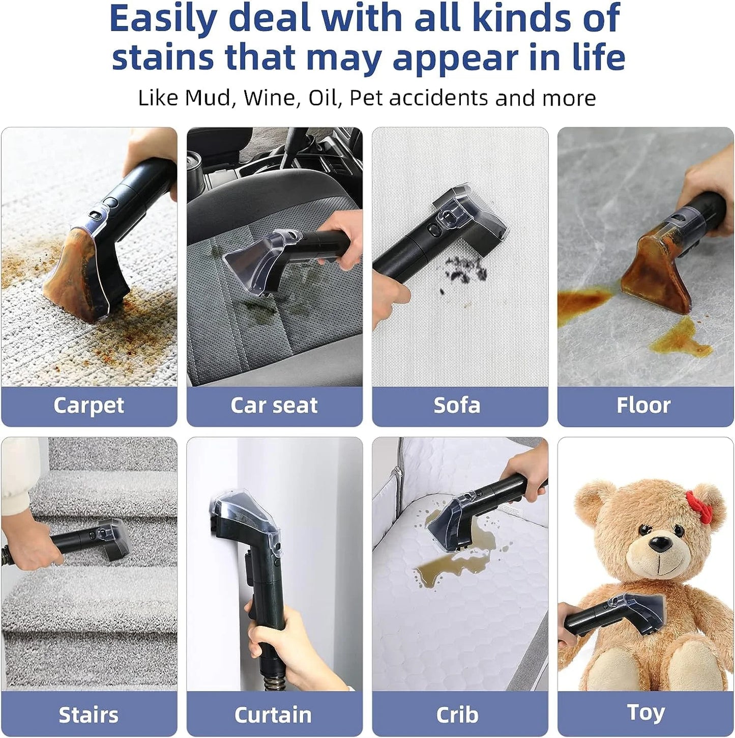 Portable Upholstery and Carpet Cleaner with Pet Stain Removal, 10.5Kpa Suction Power and 400W Motor