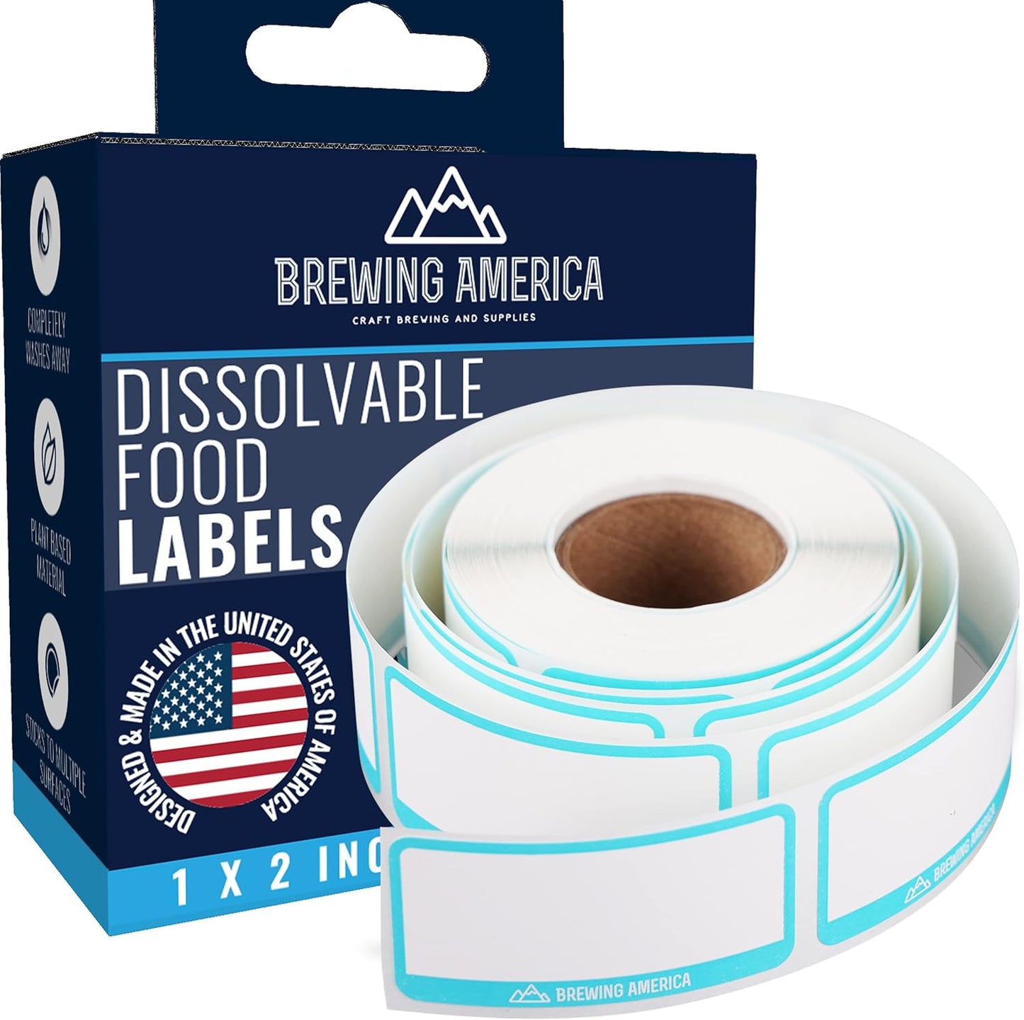 Dissolvable Food Labels for Containers - 250 Count, Made in USA - 1x2 Inches - Residue-Free Wash-Off Labels for Meal Prep, Pantry, Freezer, and Mason Jars - Teal