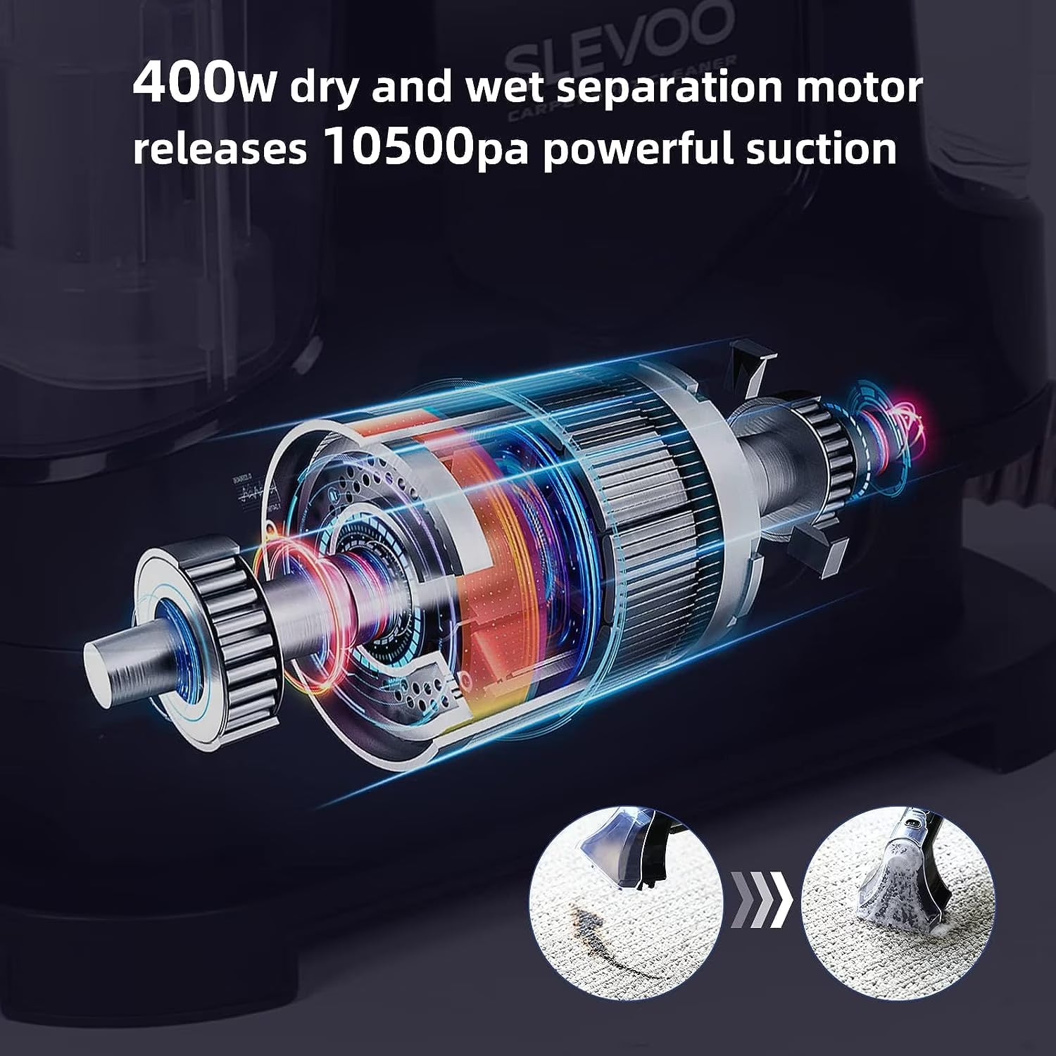 Portable Upholstery and Carpet Cleaner with Pet Stain Removal, 10.5Kpa Suction Power and 400W Motor