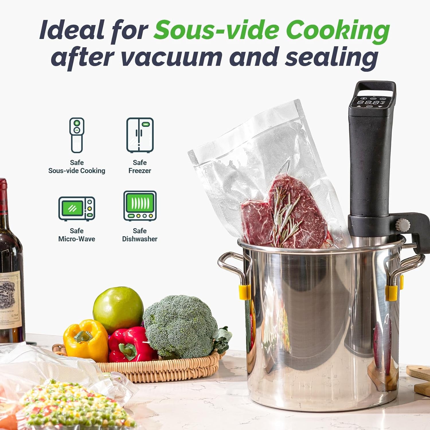 Vacuum Sealer Rolls - 2 Pack, 8" x 50' Food Storage Bags Compatible with All Vacuum Sealer Machines