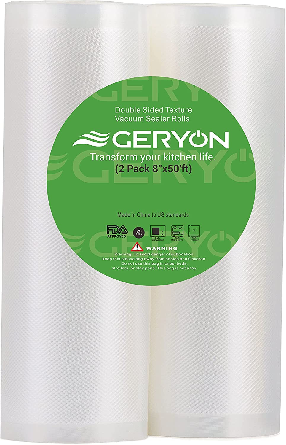 Vacuum Sealer Rolls - 2 Pack, 8" x 50' Food Storage Bags Compatible with All Vacuum Sealer Machines